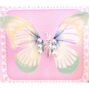 Green Butterfly Hair Clip Silver Barrette Fairycore Accessory Fabric Pearl 1PC